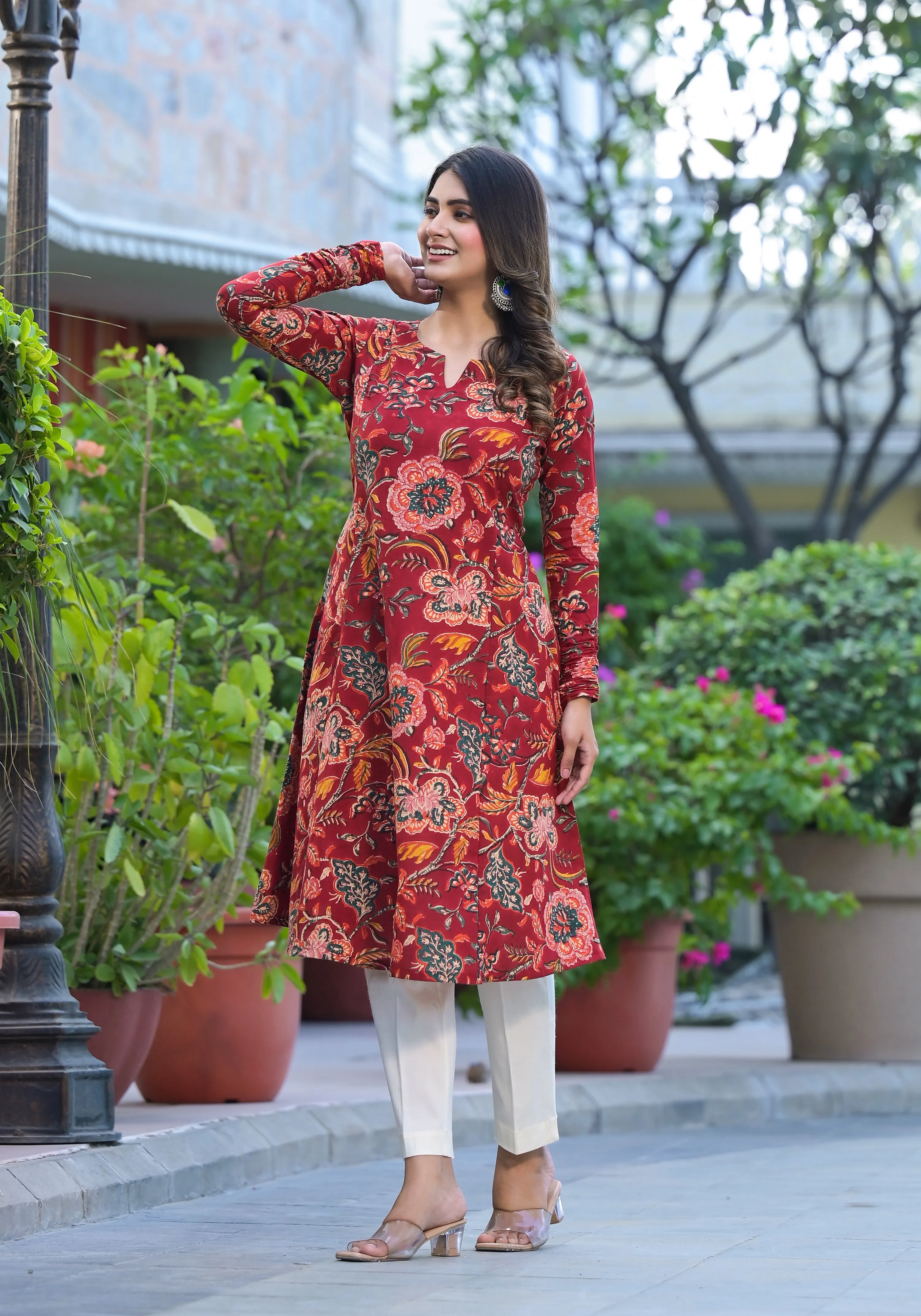 Shanza Floral Handblock Print Kalidar Kurta