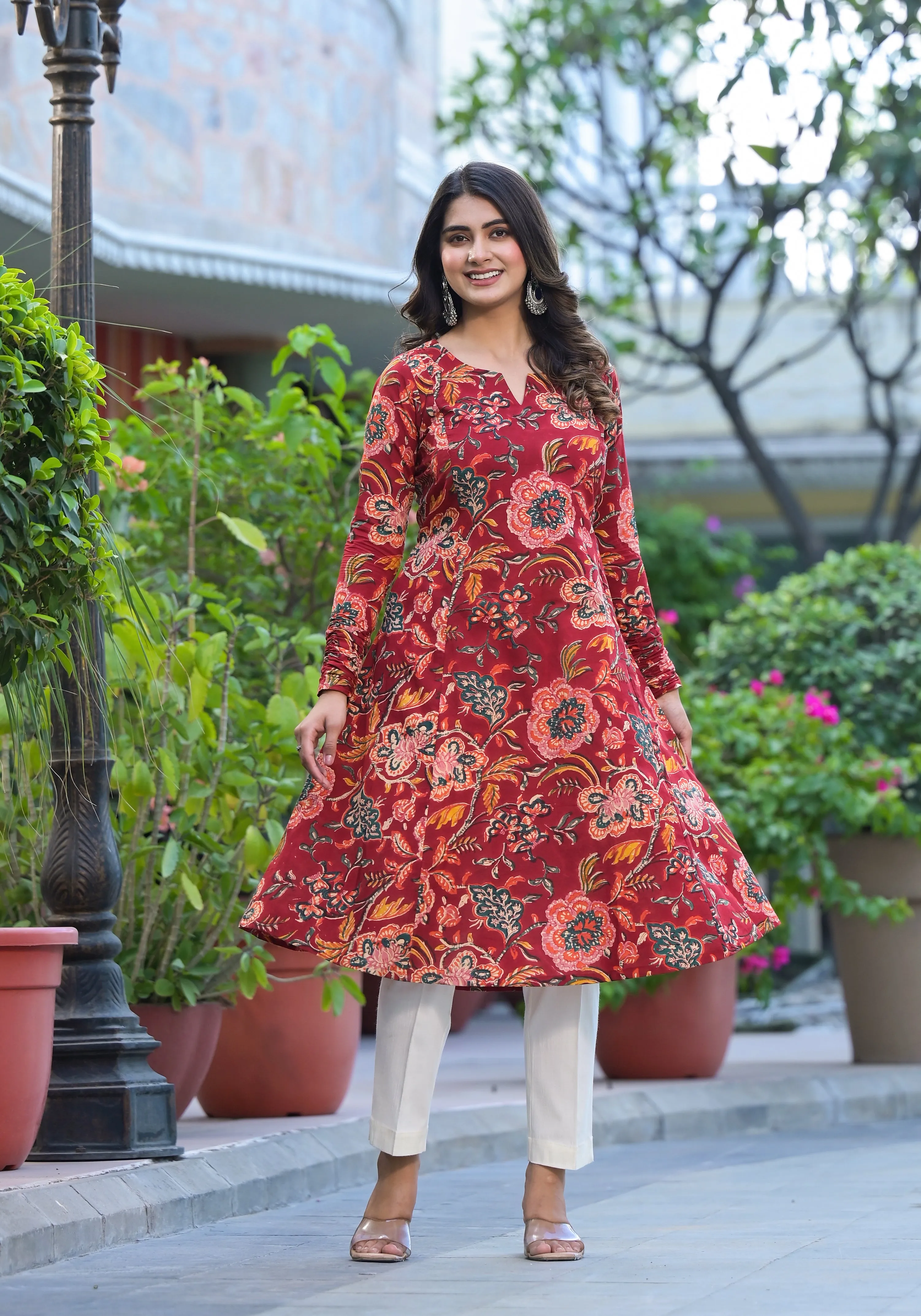 Shanza Floral Handblock Print Kalidar Kurta