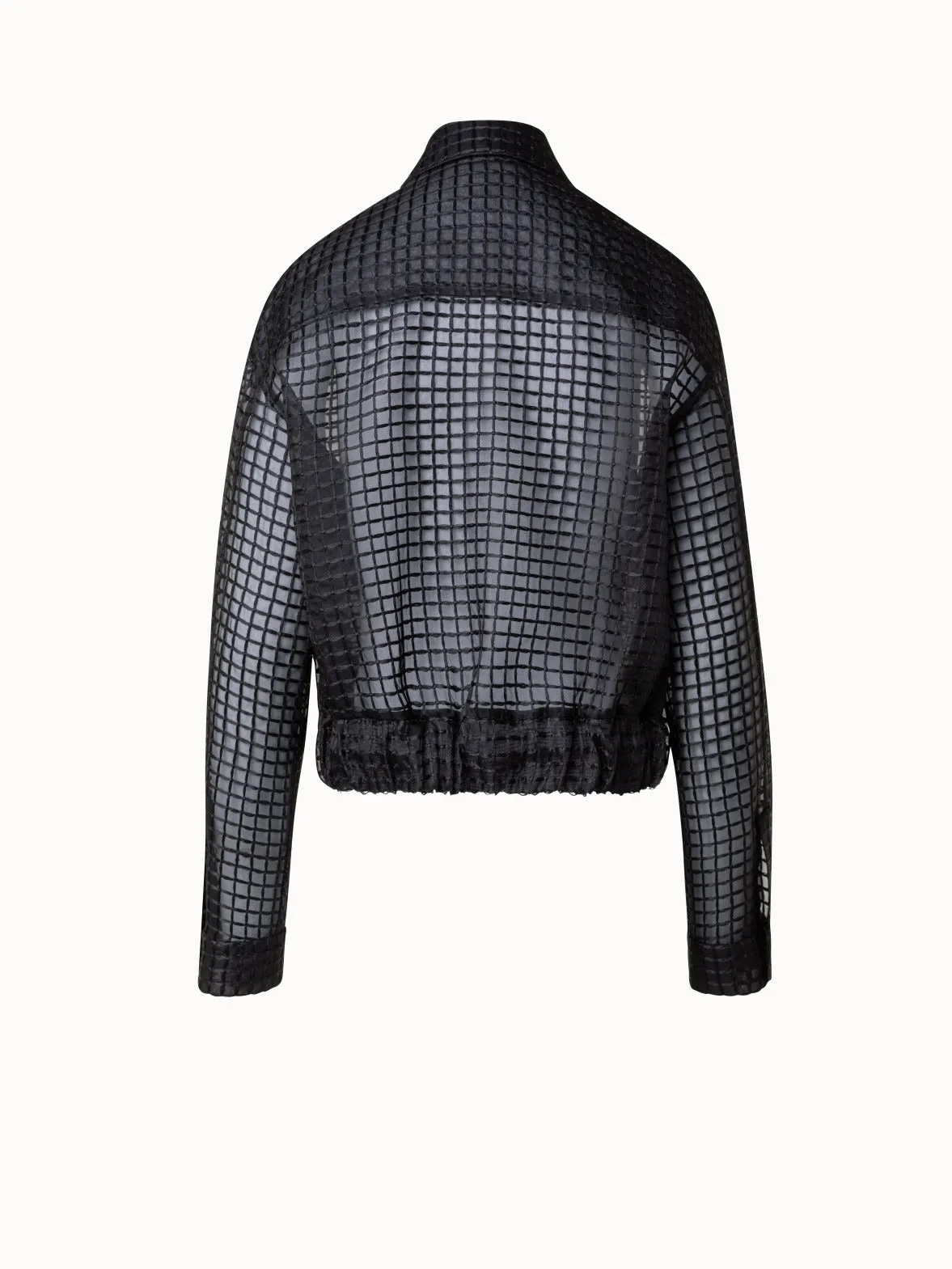 Sheer Silk Blouson with Window Plaid Embroidery