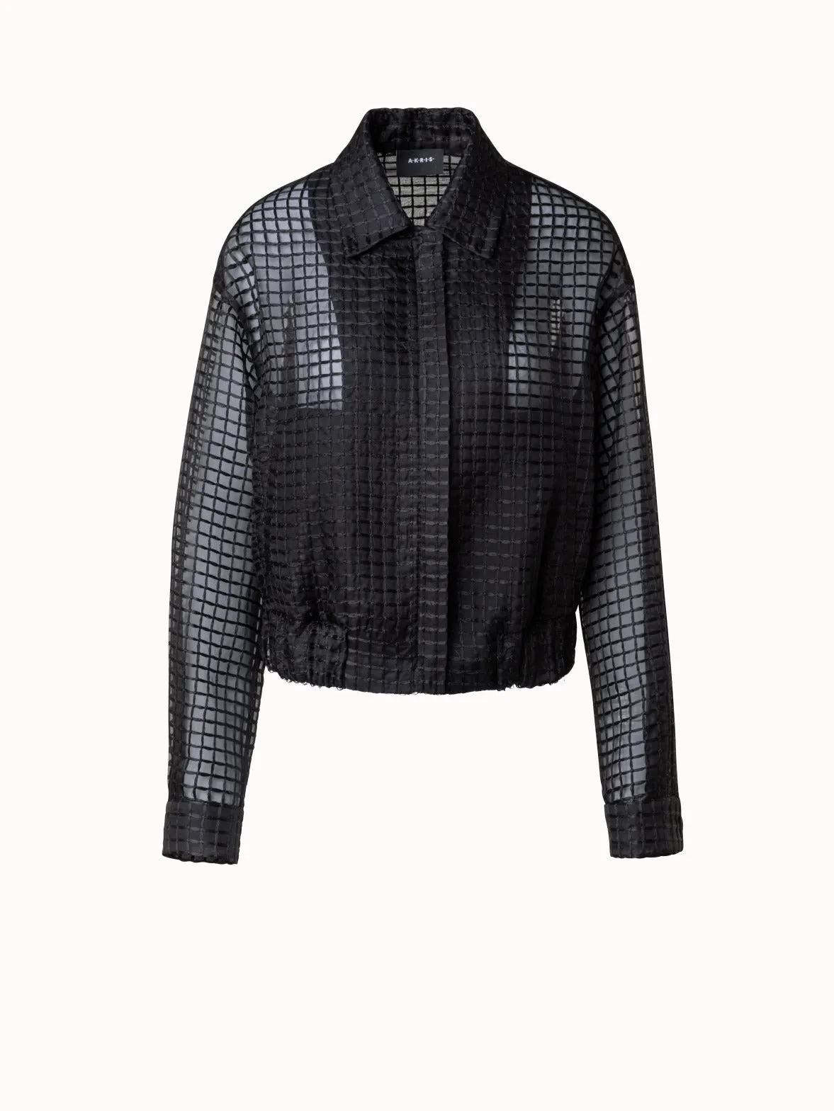 Sheer Silk Blouson with Window Plaid Embroidery