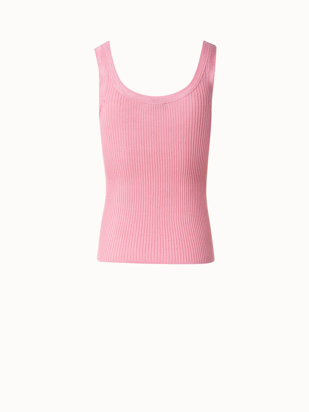 Silk Knit Rib Tank Top with Knitted Trim