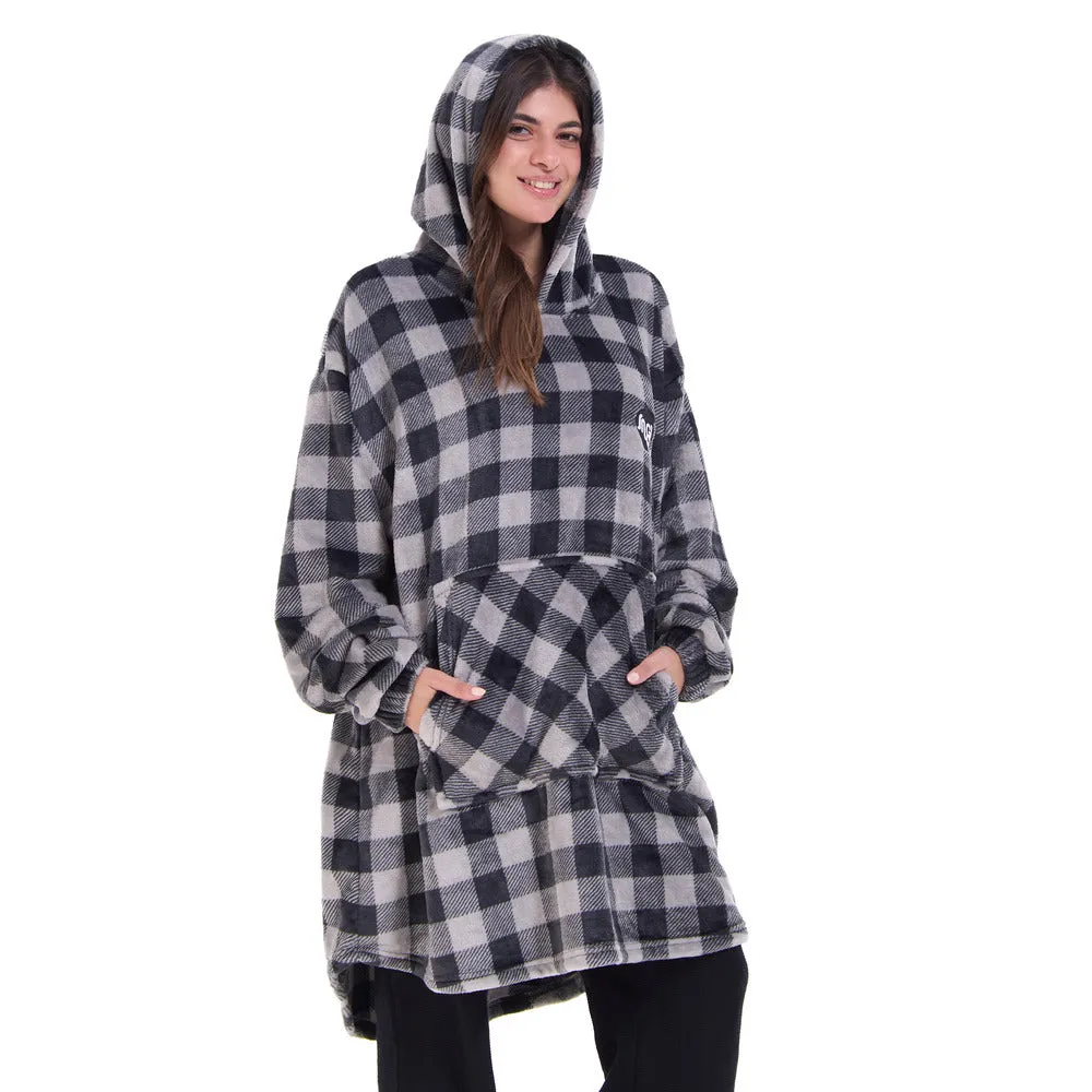 Snuggs Blanket Hoodie Checkered Grey