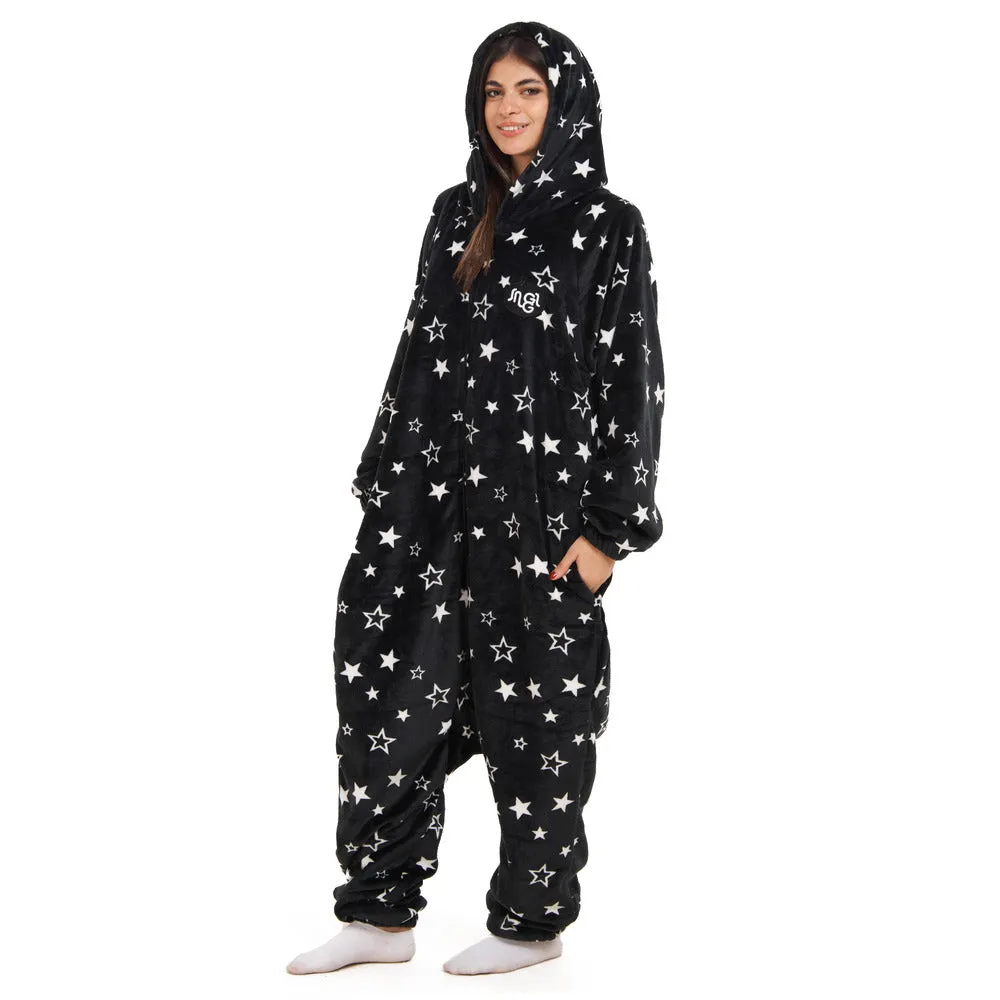 Snuggs Blanket Onesie Black With White Stars