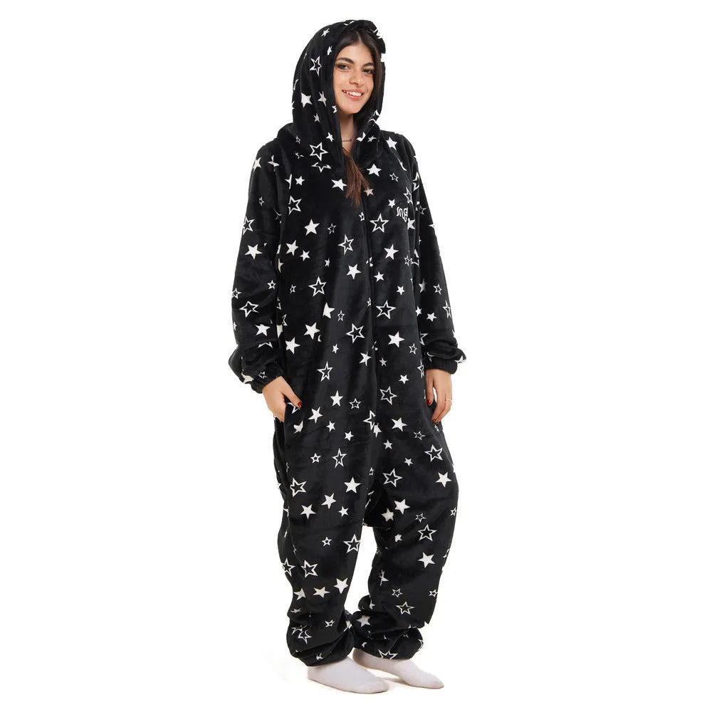 Snuggs Blanket Onesie Black With White Stars