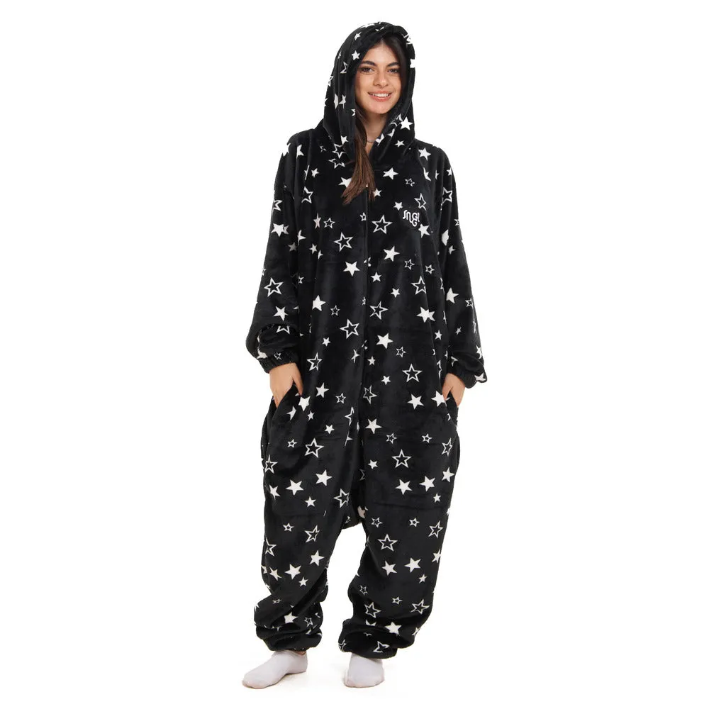 Snuggs Blanket Onesie Black With White Stars