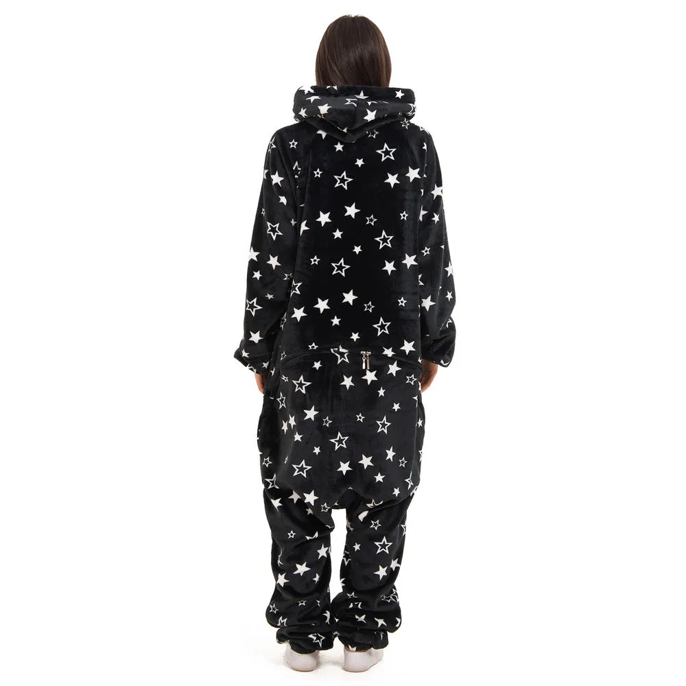 Snuggs Blanket Onesie Black With White Stars