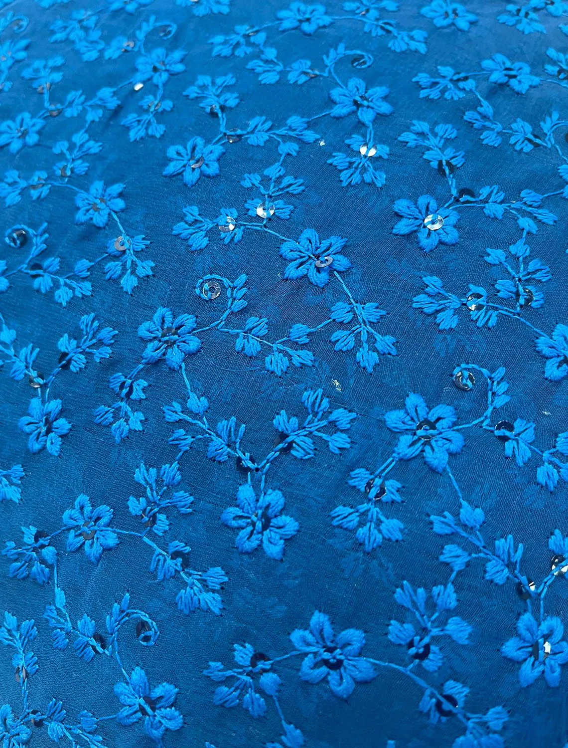 Stunning Blue Chikankari Georgette Fabric with Intricate Embroidery