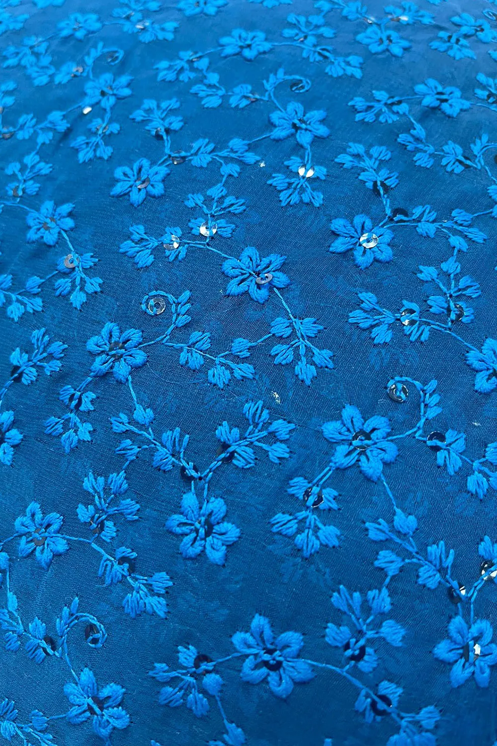 Stunning Blue Chikankari Georgette Fabric with Intricate Embroidery