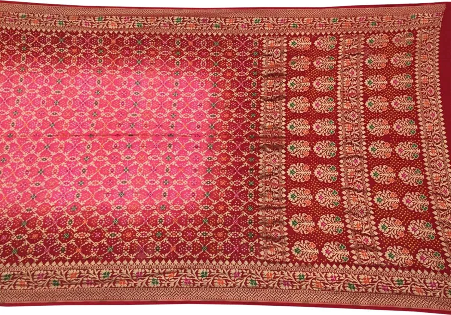 Stunning Pink & Red Banarasi Bandhani Georgette Saree: A Timeless Classic