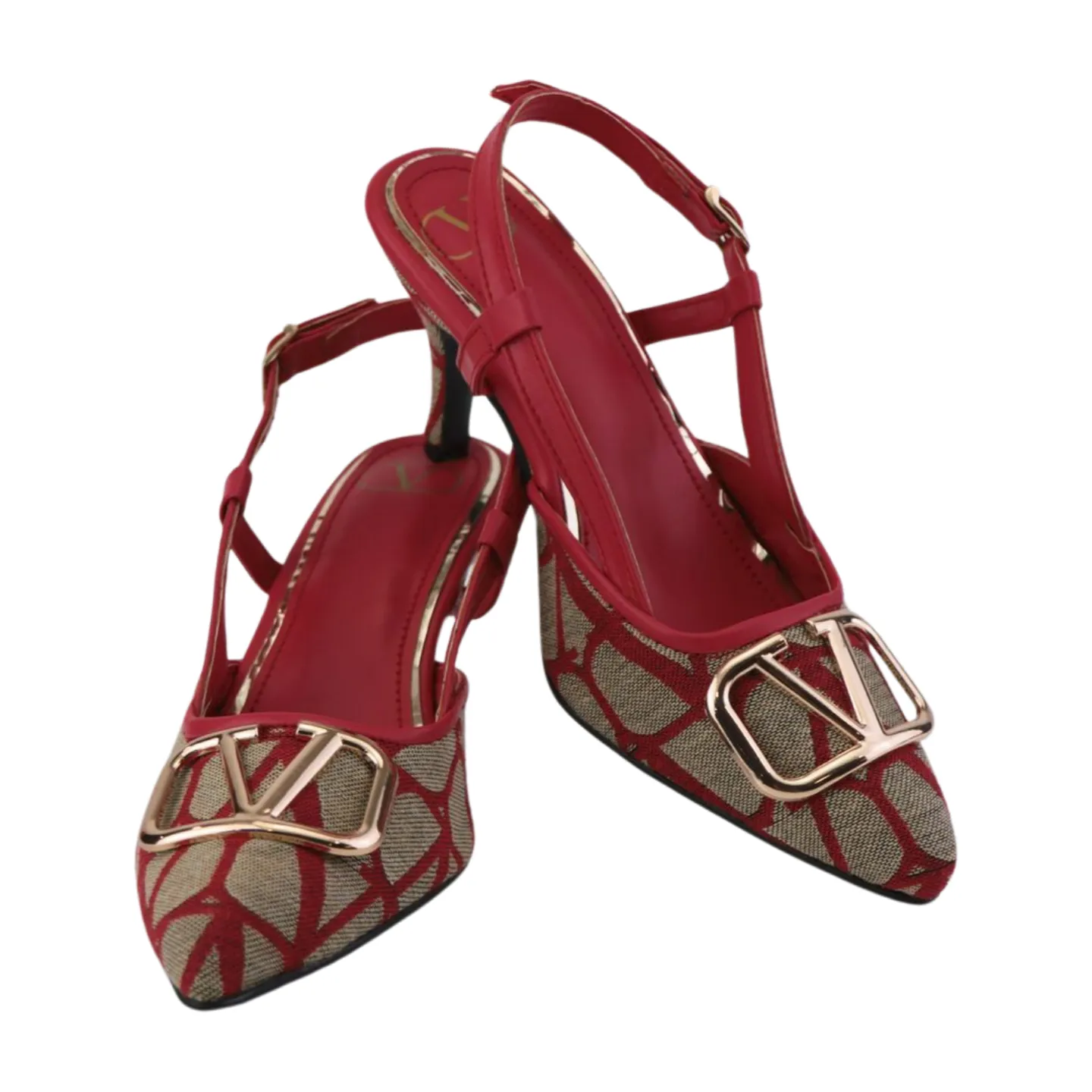 Stylish Red & Beige Vlogo Heels - Stylish and Sophisticated-1025