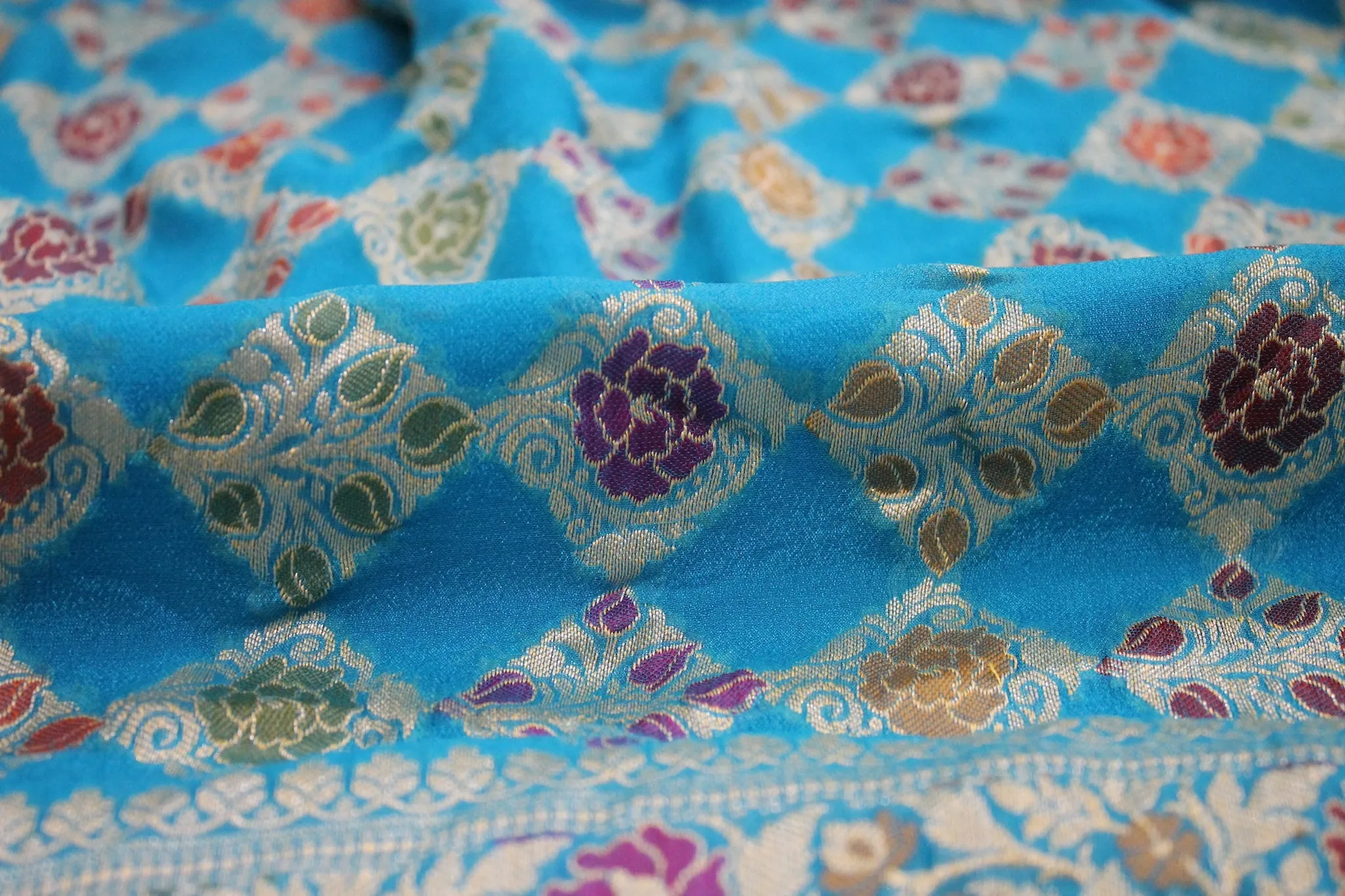 Summer Serenity: Blue Pure Khaddi Georgette Banarasi Saree