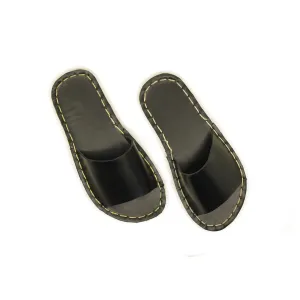 Tape Handmade Black Leather Slippers for Men