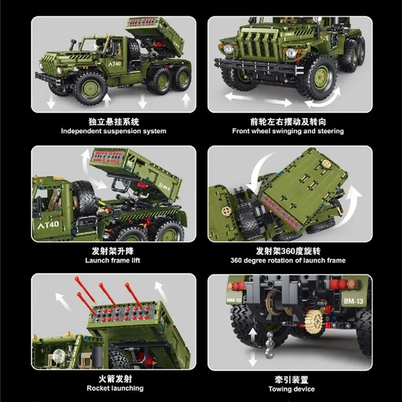 Tech MOC RC Katyusha Rocket Launcher Car Bricks Toys T4011