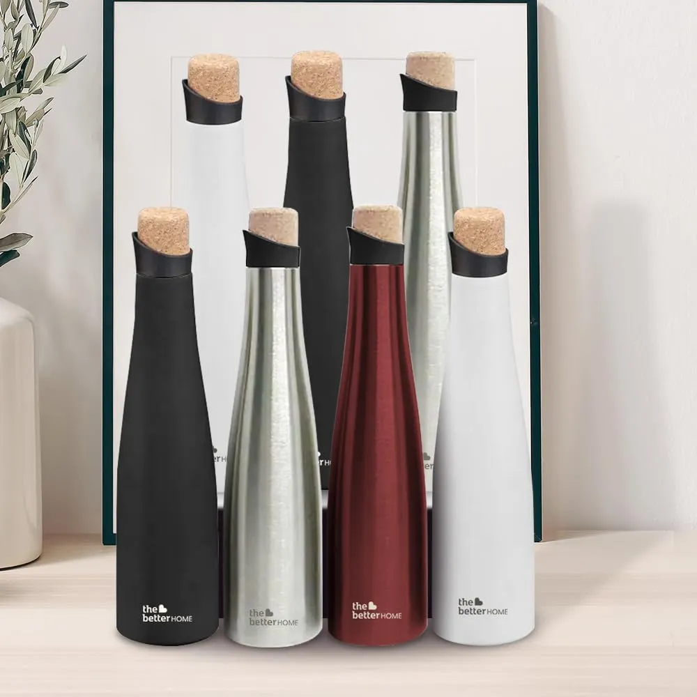 The Better Home Insulated Stainless Steel Water Bottle with Cork Cap | 18 Hours Insulation | Pack of 3-750ml Each | Hot Cold Water for Office School Gym | Leak Proof & BPA Free | Wine Colour