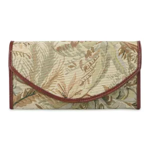 THE CLOWNFISH Mia Collection Tapestry Fabric & Faux Leather Snap Flap Closure Womens Wallet Clutch Ladies Purse with Multiple Card Holders (Navy Blue-Floral)