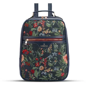 THE CLOWNFISH Urban Chic Collection Tapestry Fabric & Vegan Leather Womens Backpack Casual Travel Backpack for Office College Going Girls (Navy Blue)