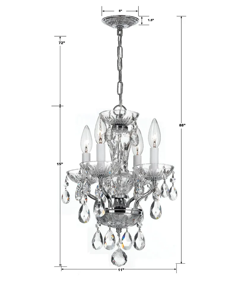 Traditional Crystal 4 Light Clear Italian Crystal Polished Chrome Mini Chandelier