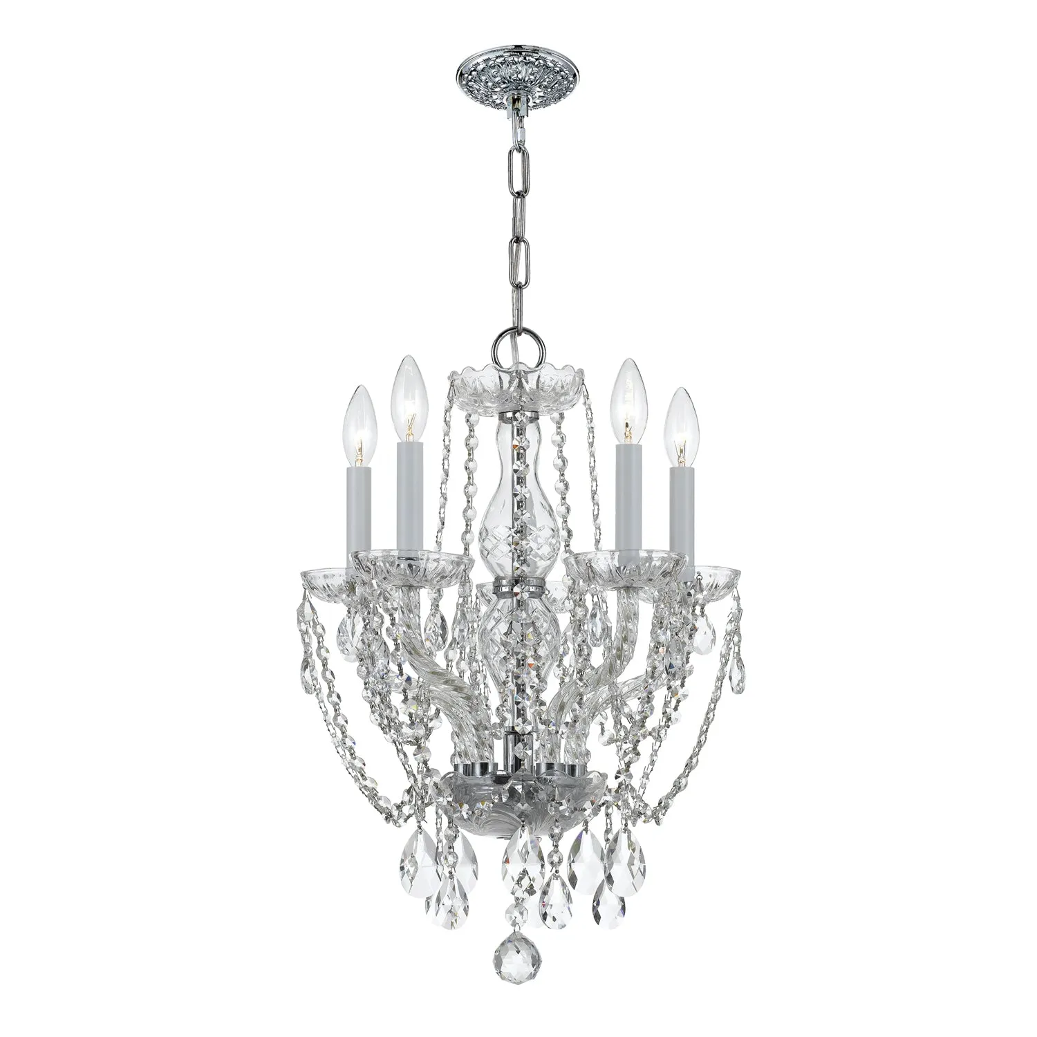 Traditional Crystal 5 Light Hand Cut Crystal Polished Chrome Mini Chandelier