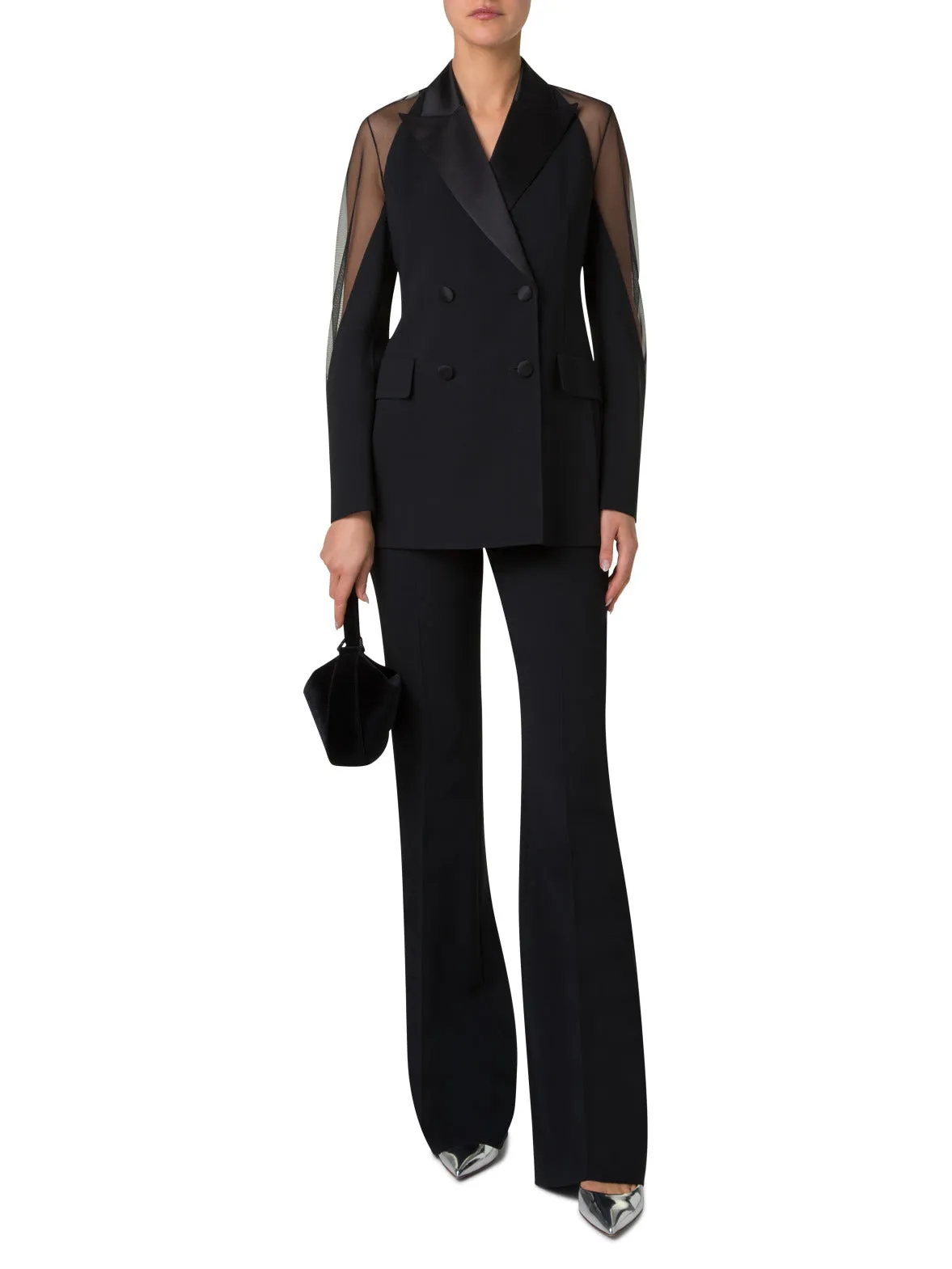 Tuxedo Jacket with Satin Lapel and Sheer Shoulders