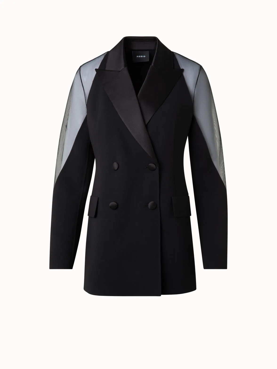 Tuxedo Jacket with Satin Lapel and Sheer Shoulders