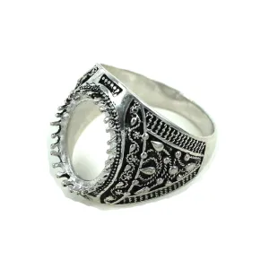 Unique Style Ring with Crown-Like Oval Bezel Mounting in Sterling Silver 12x16mm