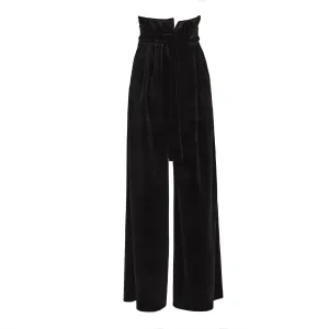 Velvet High Waist Trousers Black