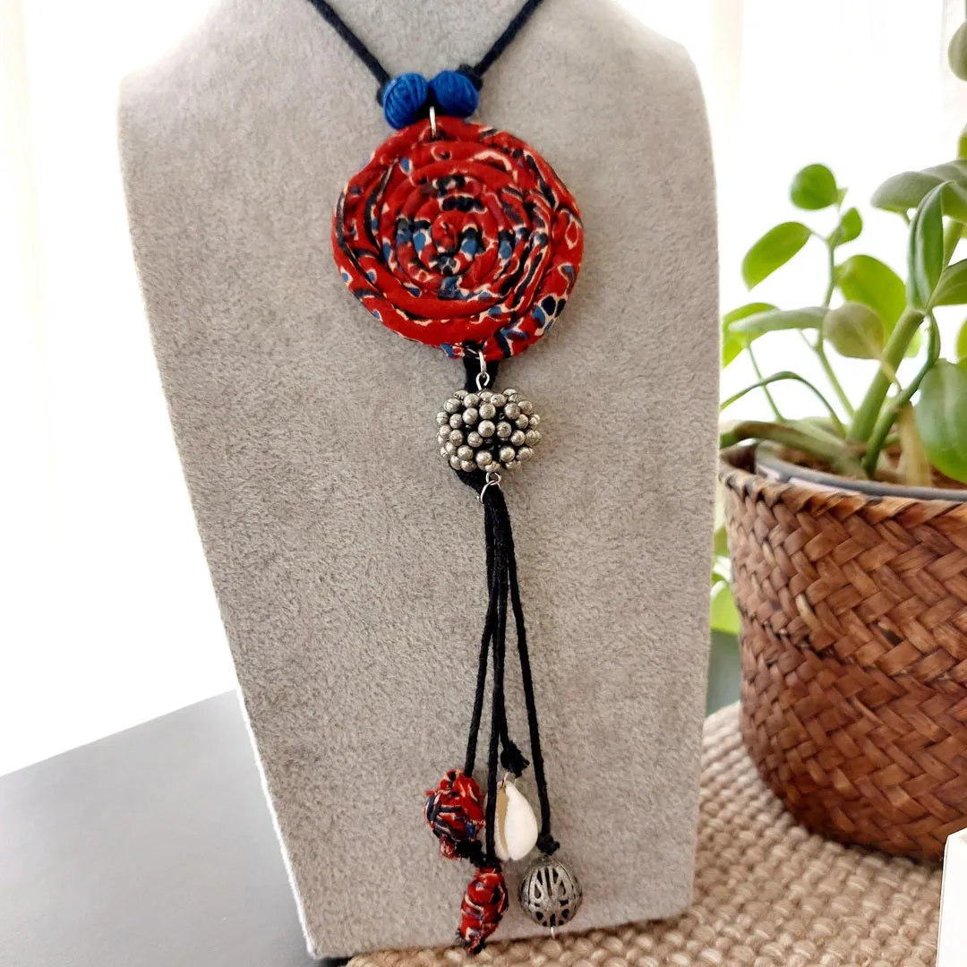 Vibrant Ajrakh Fabric Necklace