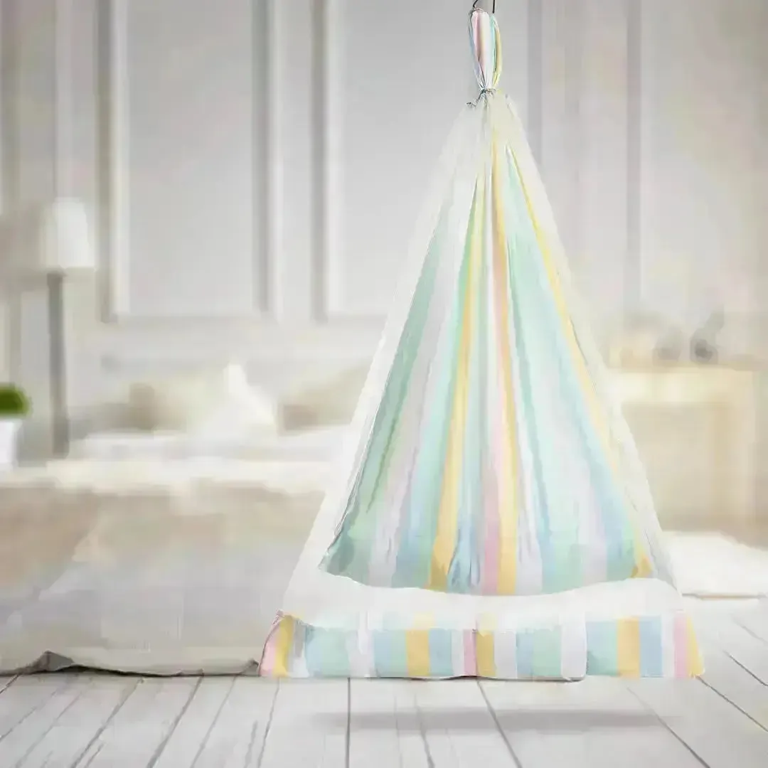 Vibrant Stripes: Colorful Baby Cradle with Net