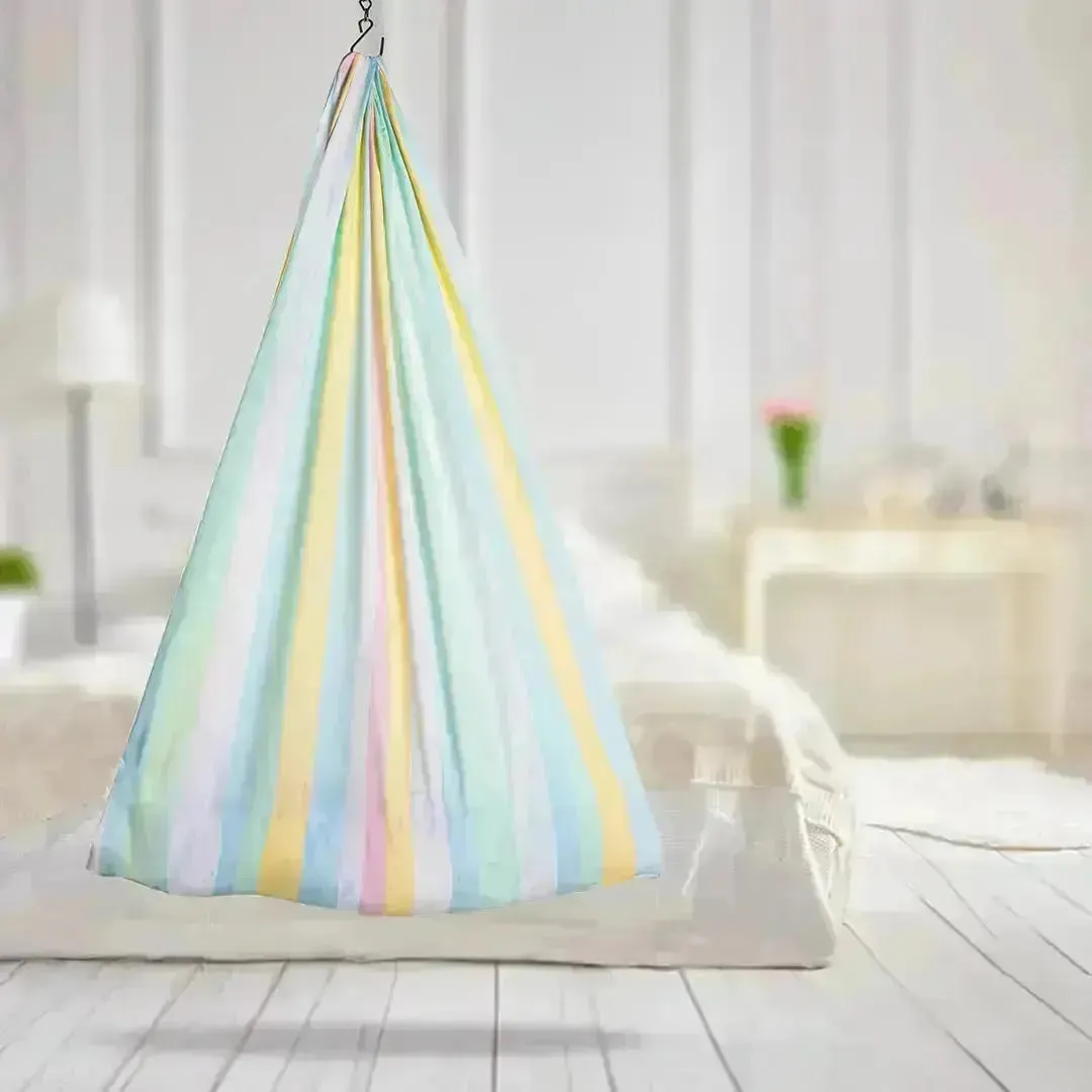 Vibrant Stripes: Colorful Baby Cradle with Net