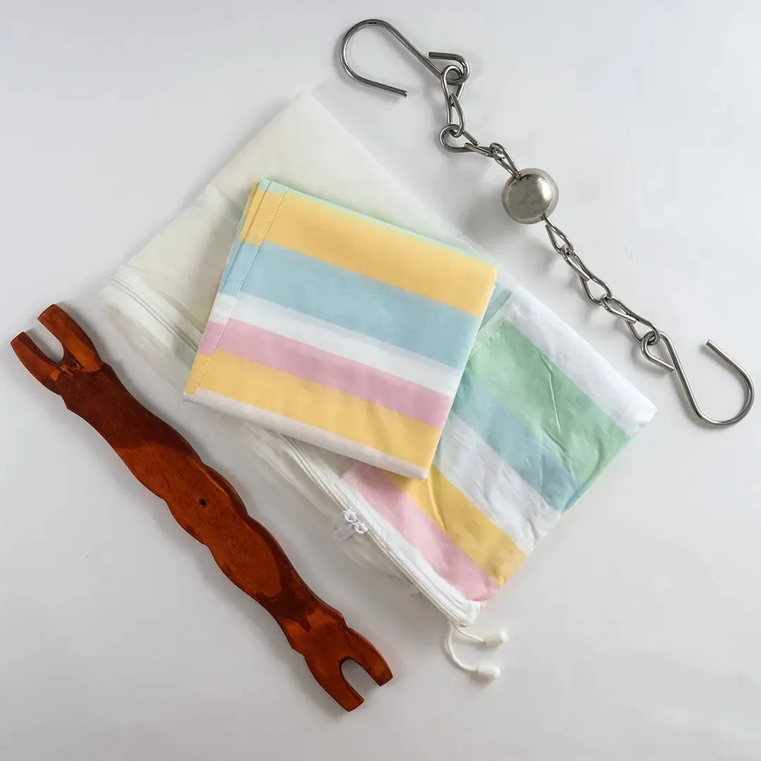 Vibrant Stripes: Colorful Baby Cradle with Net