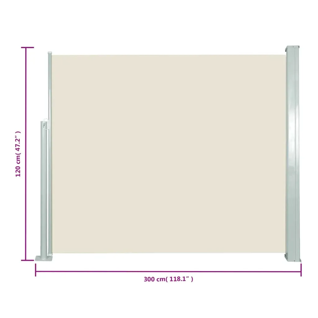 vidaXL Retractable Side Awning 120 x 300 cm Cream