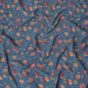 Vintage Floral Printed Pure Silk Crepe Fabric - Artisanal, 110cm Width, Crafted in India - Purchase Online by the Meter-D18028