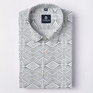 White Grey Color Kaleida Printed Shirt For Men