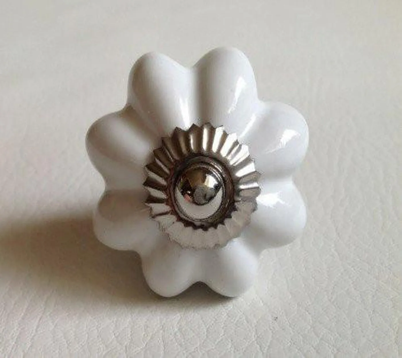 White Scalloped Cabinet Knobs Drawer Pulls 1.75 Inch