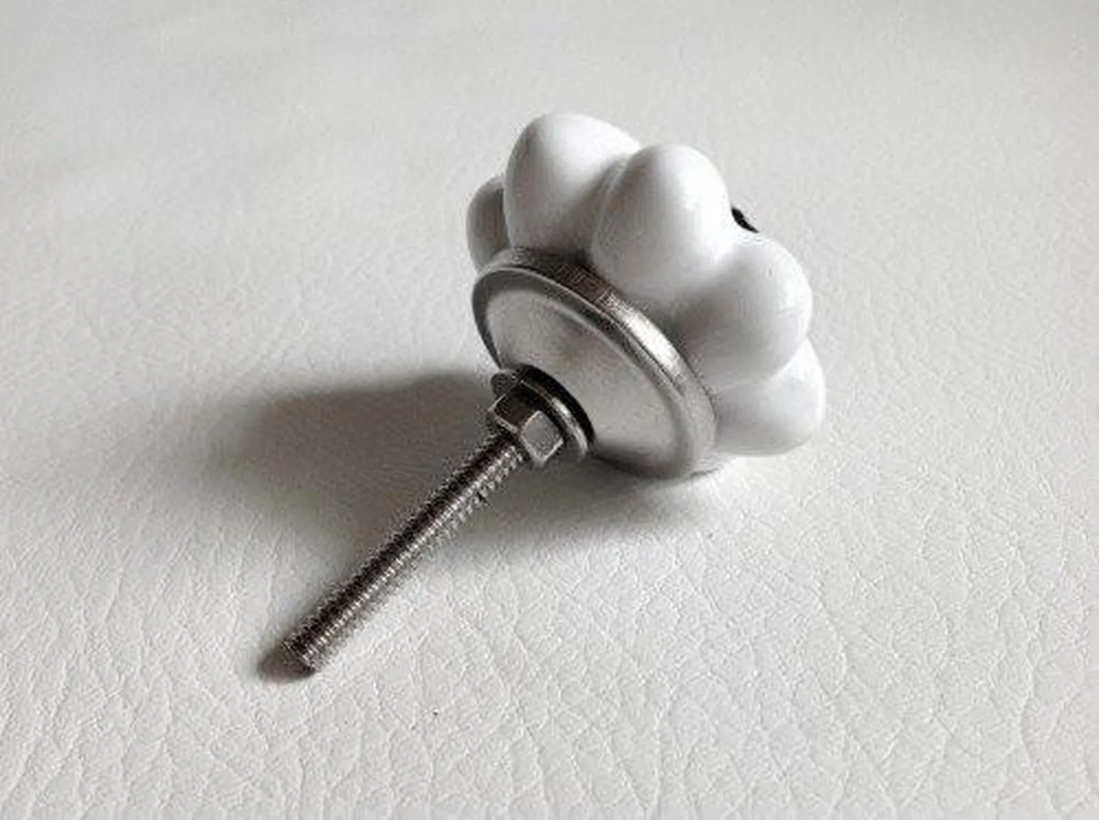 White Scalloped Cabinet Knobs Drawer Pulls 1.75 Inch