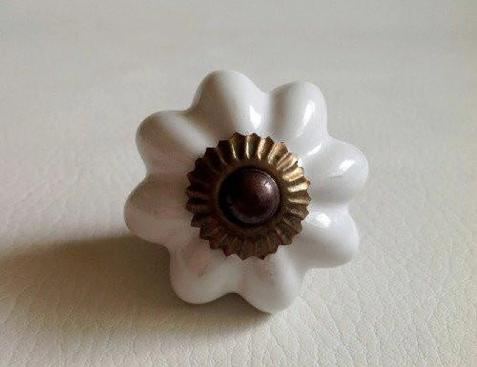 White Scalloped Cabinet Knobs Drawer Pulls 1.75 Inch