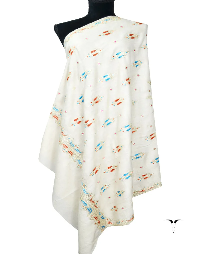 white tilla embroidery pashmina shawl 8225