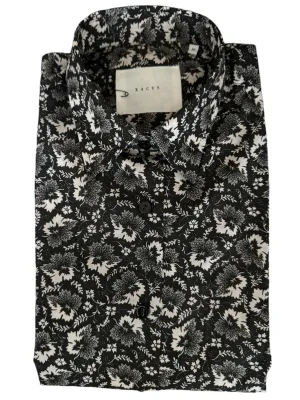 Xacus Women's Shirt - Black w/Wht Leaves