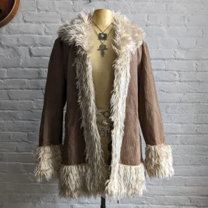 Y2K Vintage Brown Suede Furry Penny Lane Coat Leather Boho Fairycore Shag Jacket